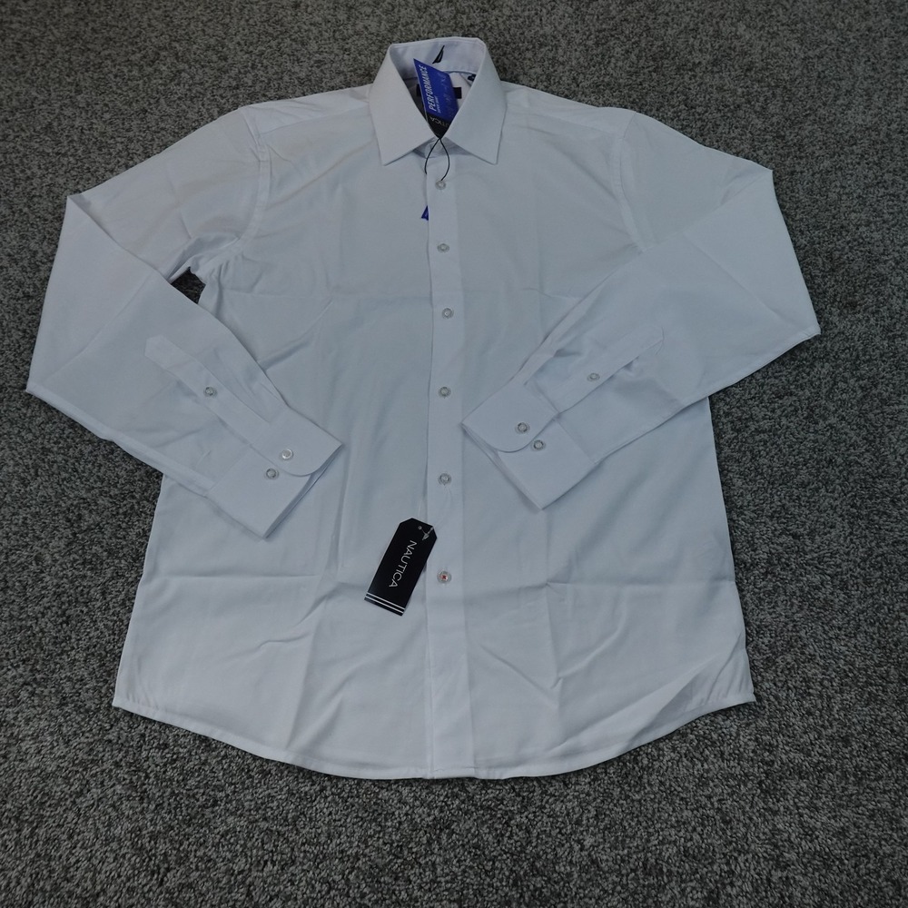 NEW Nautica Shirt Mens 15.5 32/33 M White Performance Long Sleeve Button Up Top